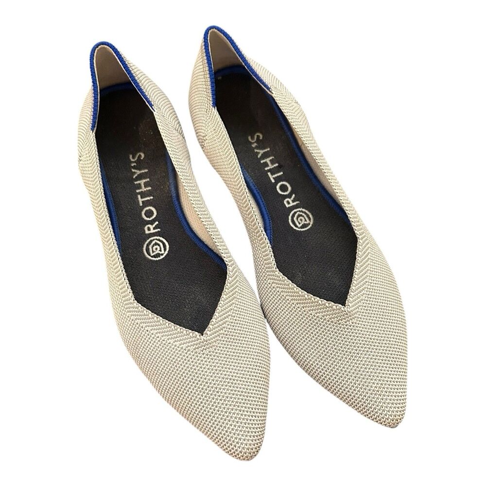 Rothys Point ll Toe Dove Gray Ballet Flats Sz 8 EUC